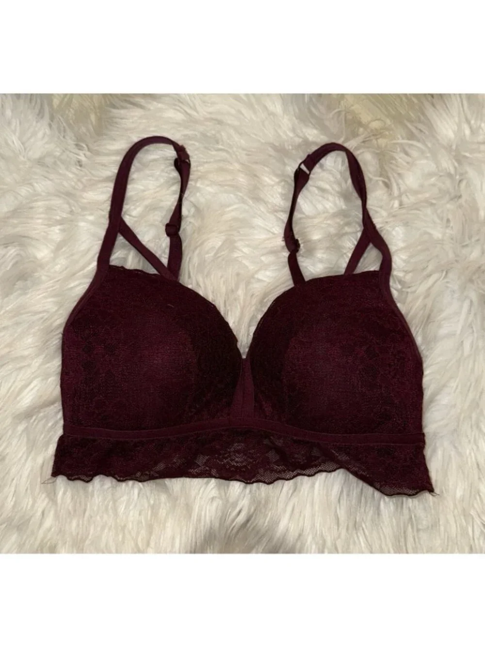 Pink Victorias Secret Lightly Lined Lace Bra Caged Longline WF Womens S (D-DD)